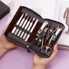 FAMILIFE Manicure Set, Nail Clippers Set Professional Manicure Kit 11 in 1 Stainless Steel Pedicure Tools Nail Kit Mens Grooming Kit with Portable Leather Travel Case Dark Purple Birthday Gifts