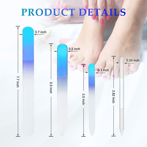 4 Pcs Glass Nail File Set Fingernail Files and Cuticle Pusher Double Sided Crystal Nail Files for Natural Nail Manicure Pedicure Nail Buffer Cuticle Trimmer Foot Callus Remover (Gradient Blue)
