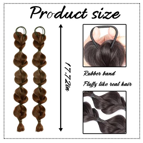 HIENAJ Bubble Ponytail Wig Synthetic Braided Extensions with Hair Ties Hair Band Hairpieces for Women Girls DIY Daily Wear Hair Accessories (Light Brown)