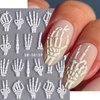 2Pcs Halloween Skull Nail Art Stickers 5D Embossed Nail Decals Skeleton Nail Stickers Horrible Hand Finger Bones Halloween Nail Design Adhesive White Skull Nail Supplies for Women Nail Decoration
