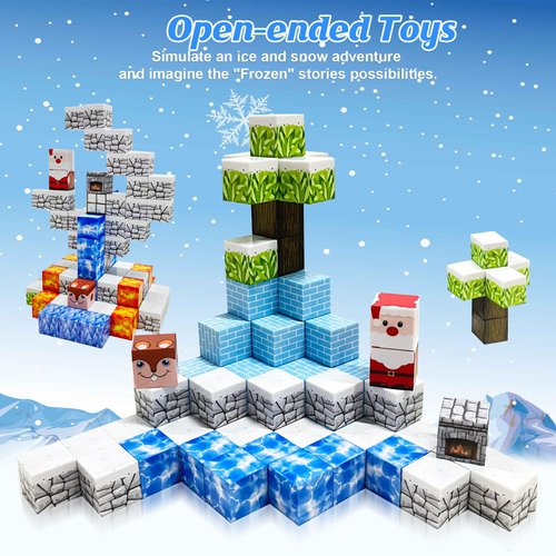 ITEFDTUTNE Magnetic Blocks - 110PCS Magnets Building Blocks World Set for Kids Ages 3-5 5-7 8-12, Magnetic Tiles Magnetic Block Game Preschool Toys for 3 4 5 6 Year Old Girls Boys Gifts （Ice World）