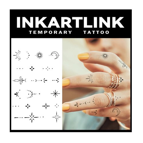 INKARTLINK Tattoo Tech, 2 Sheets Medium Semi Permanent Tattoo, Adult Art Design Temporary Tattoos, Lasts 1-2 Weeks (Henna Finger Tattoo for Women 2)