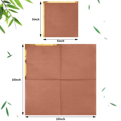 Fulmoon 100 Pack 2 Ply Cocktail Napkins Paper Gold Foil Trim Edge Beverage Dessert Disposable Paper Napkins Dinner Baby Shower Wedding Birthday Party Tableware Decorations, 5 x 5 Inches(Terracotta)