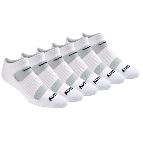 Saucony Men's Multi-Pack Mesh Ventilating Comfort Fit Performance No-Show Socks, White (6 Pairs), 5-8