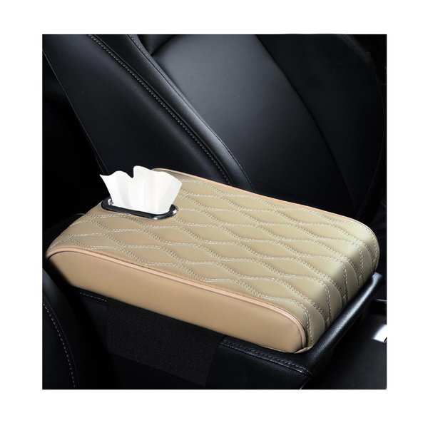 Suvnie Car Center Console Cushion Pad, Universal Waterproof Leather Auto Armrest Seat Box Protector, Automotive Elbow Rest Box Cover with Soft Memory Foam, Car Accessories (Beige)