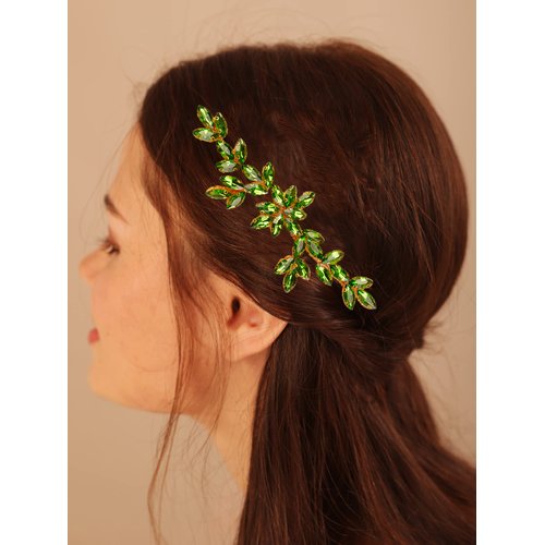 BERYUAN Wedding Crystal Hair Comb Flower Crytstal Hair Piece Teardrop Crystal Rhinestone Wedding Hair Accessories Bride Headband for Wedding (green)