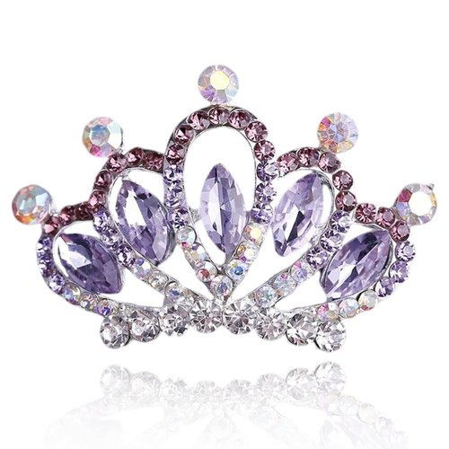 Yean Mini Princess Crown Comb Silver Crystal Tiara Hair Comb Rhinestone Hair Accessories Decorations for Women and Girls (Purple)