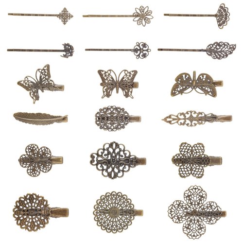AHANDMAKER 18 Pcs Vintage Metal Hair Clip Findings, 18 Style Retro Bronze French Hair Barrettes Geometric Hollow Hair Pins Flat Butterfly Leaf Flower Shape Minimalist Hair Clip for Women Hair Decor