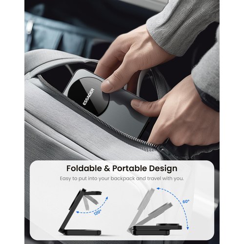 ESSAGER 3 in 1 Foldable Travel Wireless Charger Compatible with iPhone 16/15/14/13/12 Series, 15W Magnetic Wireless Charging Station for Desk for Airpods 4/3/2/Pro, iWatch with 20W Adapter