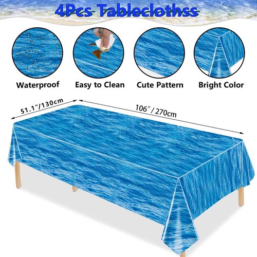 Hegbolke 8 Pack Ocean Wave Tablecloths - Disposable Plastic Ocean Water Table Cover for Ocean Under The Sea Beach Pool Mermaid Shark Birthday Party Decoration Supplies, 51" x 106"