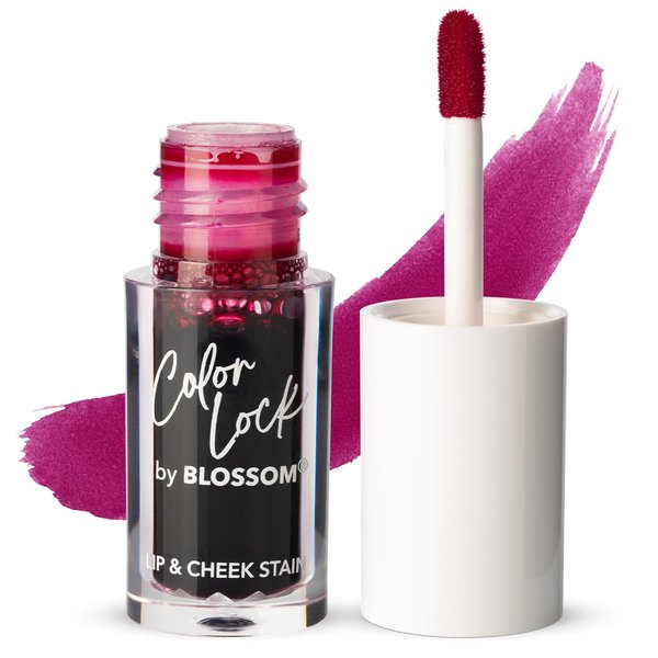 Blossom Color Lock Hydrating Longlasting Lip Stain and Tint for Lips & Cheek, Buildable, Non Drying, Smudgeproof + Transfer Proof, Made in USA with Doe Foot Applicator, 0.14 fl oz/4ml, Wine Stained