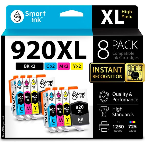 Smart Ink Compatible Ink Cartridge Replacement for HP 920 XL 920XL (2 Black, 2 Cyan, 2 Magenta, 2 Yellow, 8 Combo Pack) to use with HP Officejet 6000 6500 6500A 7000 7500A 7500