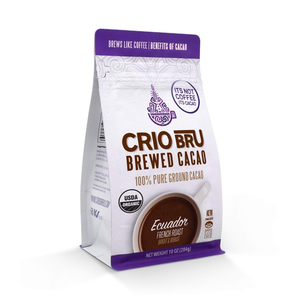 Crio Bru Ecuador French Roast 10oz Bag | Organic Healthy Brewed Cacao Drink | Great Substitute to Herbal Tea and Coffee | 99% Caffeine Free Gluten Free Low Calorie Honest Energy Brew And Enjoy Hot or Iced