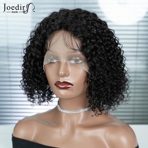 JOEDIR HAIR Deep Wave Bob Human Hair Wig Short Curly Lace Front Wig 10 inch Curly Bob Wigs for Black Women HD T Part Lace Front Wigs Pre Plucked 150% Density