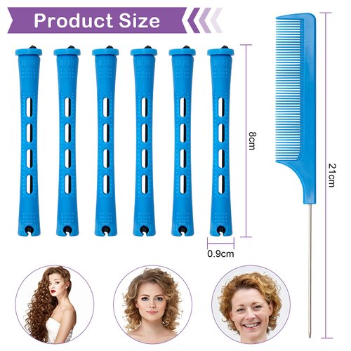 60PCS Hair Perm Rods Set Coolrunner Cold Wave Curlers Perming Rods Plastic Curler Perm Rods with Steel Pintail Comb, DIY Hair Curler Styling Tools for Hairdressing Hair (0.9cm, Blue) (0.9CM) (Blue)