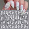 Halloween Nail Art Stickers Decals 5D Embossed Skeleton Nail Decals 2PCS White Hand Bones Halloween Design Nail Sliders Self-Adhesive Nail Art Supplies for Women Girls DIY Nail Art Decoration