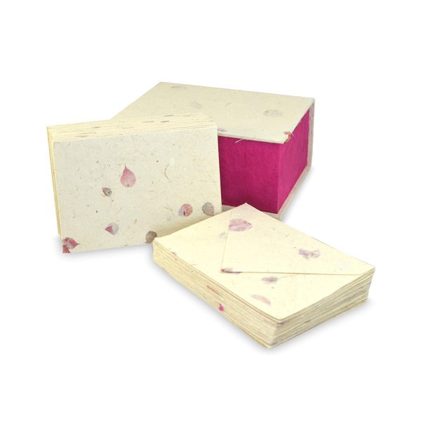 Kathmandu Valley Co. Nepali Cherish Greeting Card & Envelope Deluxe Box Set with Handmade Lokta Paper from Nepal, 25 Cards (Bougainvillea)