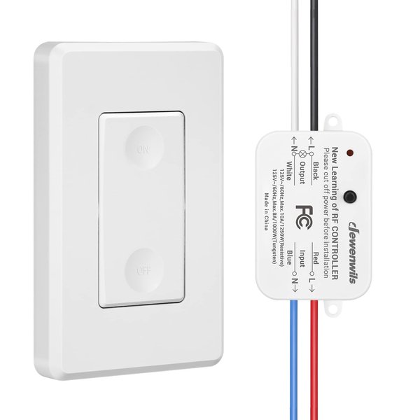 DEWENWILS Wireless Light Switch and Receiver Kit, No in-Wall Wiring Required,Remote Control Wall Switch Lighting Fixture for Ceiling Lights, Fans, Lamps,100 Ft RF Range, Programmable