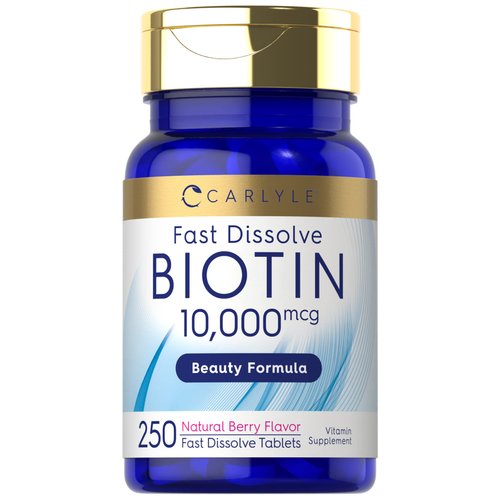 Carlyle Biotin 10000mcg | 250 Fast Dissolve Tablets | Max Strength | Vegetarian, Non-GMO, Gluten Free Supplement