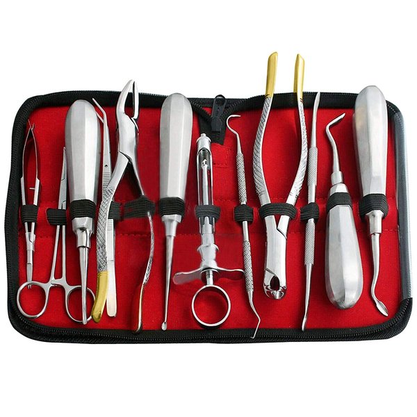 WellnessD'Light - Professional Extracting Forcep Complete Dental Kit Health Care Beauty Tools Instrument 12 Pieces Stainless Steel