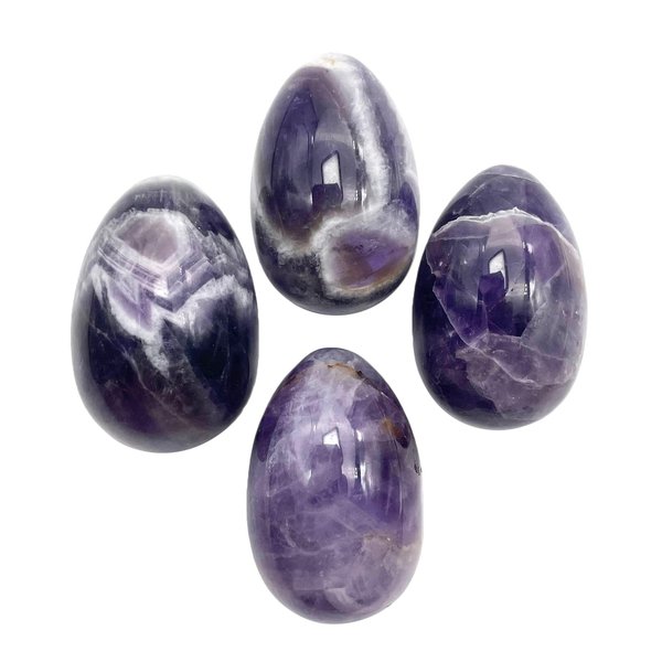 Neyisaa 4Pc Mini Stone Egg Shaped Figurine, Polished Easter Eggs Sphere Sculpture Crafts for Decoration Fengshui Chakra Reiki, Amethyst