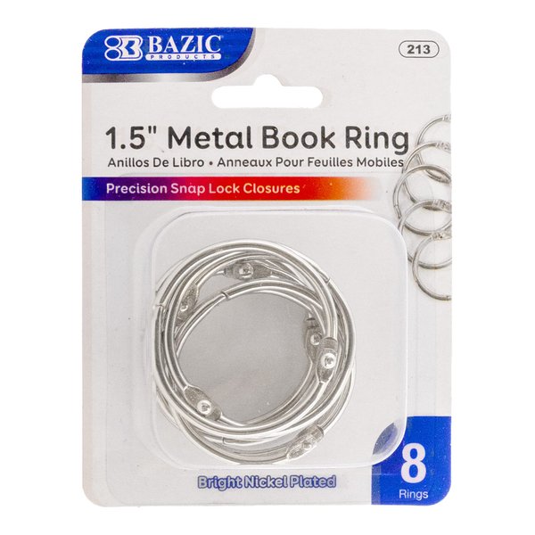 BAZIC Loose Leaf Binder Ring 1.5", Book Rings Binder Rings, Nickel Plated Steel Metal Ring for Flash Cards, Index Card, Keychain (8/Pack), 1-Pack