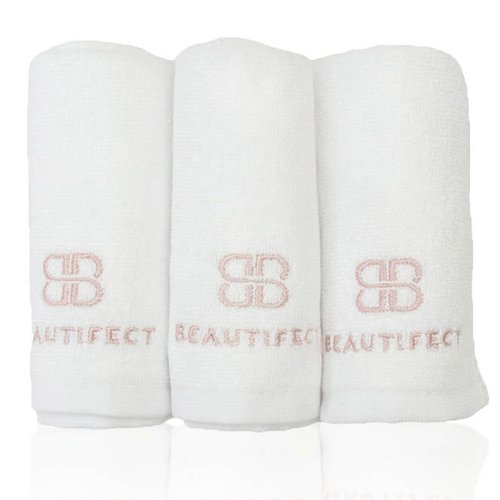 Beautifect Bamboo Face Cloths - Bamboo Infused & Cotton Face Towels - Natural Materials Suitable for Sensitive Skin - 3 Cleansing & Makeup Removal Face Wash cloths - With Luxury Storage Tube