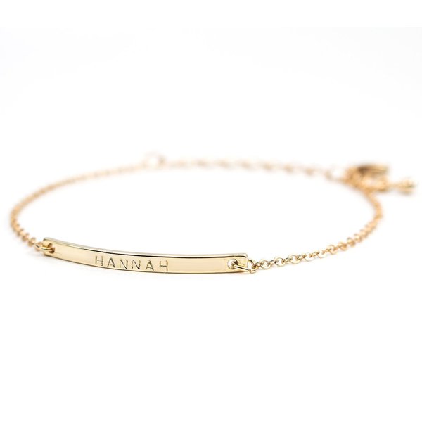 16K Gold Your Name Bar Bracelet - Personalized gift Gold Plated bar Delicate Hand Stamp Best bridesmaid Wedding Graduation Gift