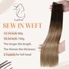LaaVoo Ombre Weft Hair Extensions Human Hair 16 Inch Sew in Hair Extensions Ombre Brown to Ash Blonde Hair Extensions Sew in Remy Human Hair Hand Tied Hair Extensions 100 Grams