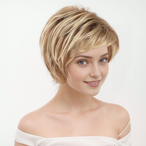 NiceToBuy Umeet Short Straight Blonde Bob Wigs Heat Resistant Synthetic Wigs for Women Natural Looking Wig with Wig Cap