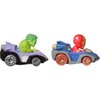 Hot Wheels RacerVerse Toy Cars 2-Pack Set of 2 Die-Cast Vehicles with Non-Removable Drivers of Their Own Cars: Hulk & Iron Man, Optimized for Track