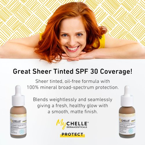 MyChelle Dermaceuticals Sun Shield Liquid Zinc SPF 30 Light/Medium - Tinted Sunscreen for All Skin With Oil-Absorbing Bentonite Clay - Use as Sheer Foundation or Makeup Primer for Matte Finish