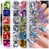 24 Grids Rhombus Hexagon Mermaid Holographic Glitter Nail Art Sequins Silver Colorful Collocation 3D Shiny Nail Art Flakes Acrylic Supplies Glitter Accessories Mirror Gradient Effect Nail Art Design