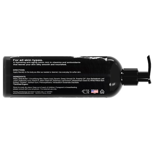 PRANA+ROSE Ultra Moisturizing Shea Butter Lotion with Hyaluronic Acid and Rosehip Oil for anti-aging ORGANIC VEGAN body and hand lotion 16oz (Unscented)