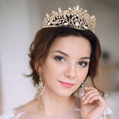 Woeoe Crystal Women Wedding Tiara Gold Rhinestone Bridal Crown Princess Tiara Headband Costume Birthday Party Hair Accessories