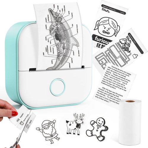 Sticker Printer - Print Pod Mini Thermal Printer T02 Sticker Maker Machine Portable Bluetooth Pocket Printer Phone Receipt Printers for Anatomy Flashcards, Journal, Notes, Kids, Green