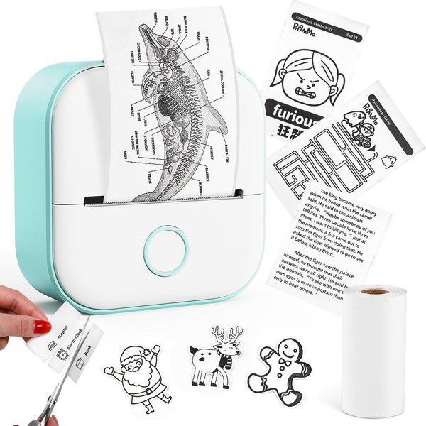 Sticker Printer - Print Pod Mini Thermal Printer T02 Sticker Maker Machine Portable Bluetooth Pocket Printer Phone Receipt Printers for Anatomy Flashcards, Journal, Notes, Kids, Green