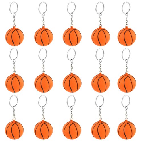 iMagitek 15 Pack Orange Basketball Keychains for Kids Party Favors Supplies, School Carnival Prizes, Party Bag Gift Fillers, Basketball Stress Relieve Ball