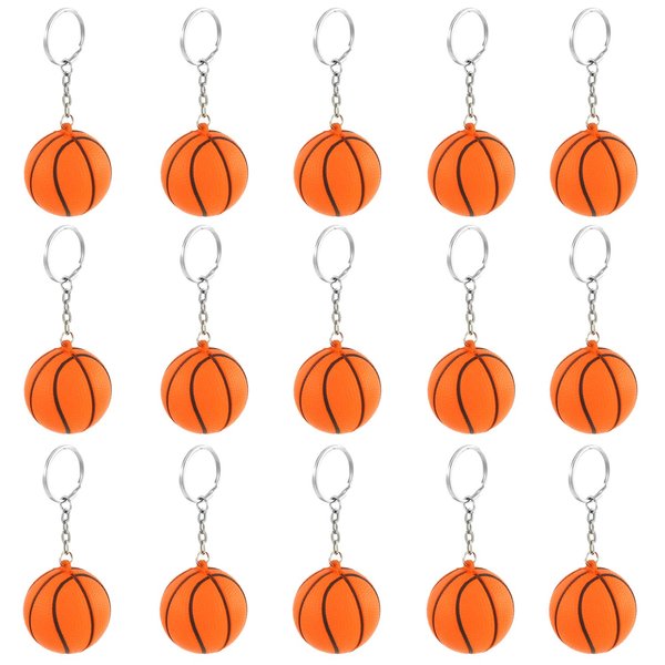 iMagitek 15 Pack Orange Basketball Keychains for Kids Party Favors Supplies, School Carnival Prizes, Party Bag Gift Fillers, Basketball Stress Relieve Ball