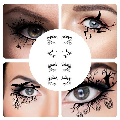 Ylapagne Halloween Eye Black Tattoos Witch Shadow Stickers Spider Face Makeup Temporary Tattoos Self-Adhesive Decals for Women Girls Halloween Party Decorations 4 Pcs
