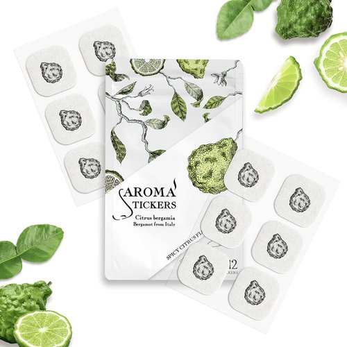 AROMA STICKERS® (Bergamot, Pack of 1-100% Natural Essential Oil Scented Mask Stickers for Face Mask & Pillow (12 stickers/pc) -Pure Essential Oil Scented Mask Patch/Personal Aroma/Relaxing