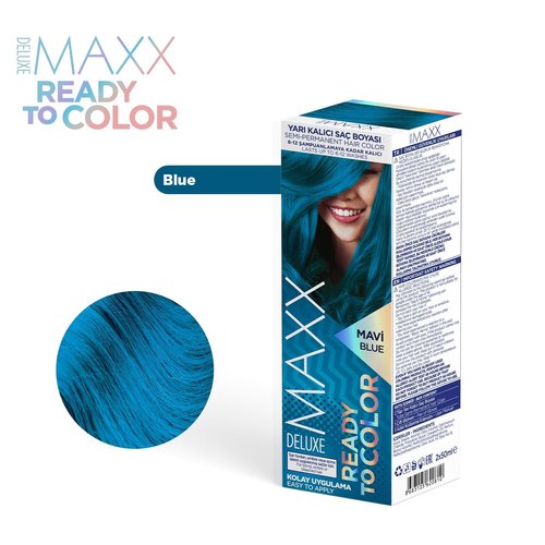 MAXX DELUXE Semi Permanent Hair Dye, Color Depositing Conditioner - Vegan Hair Dye 1 PACK (2 X 1.69 FL oz) (BLUE)