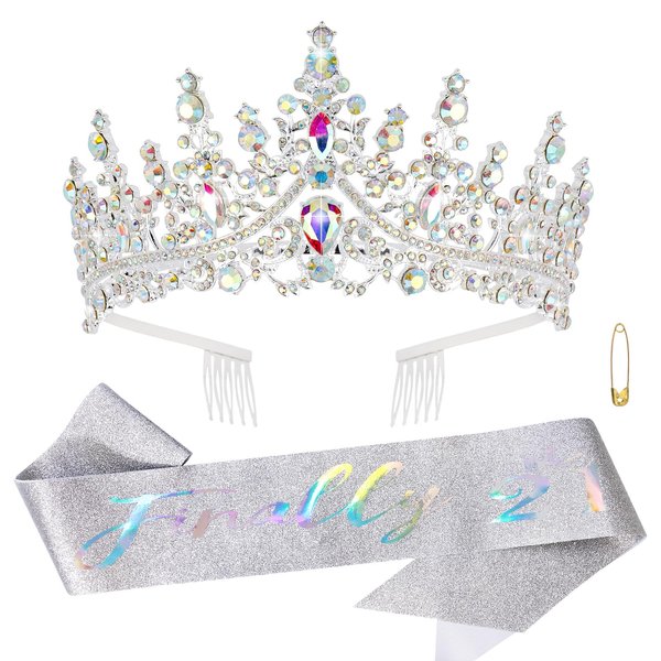 KICOSY 21st Birthday Crown Finally 21 Birthday Sash and Crown Cool 21st Birthday Gifts for Her 21st Birthday 21st Birthday Party Favors