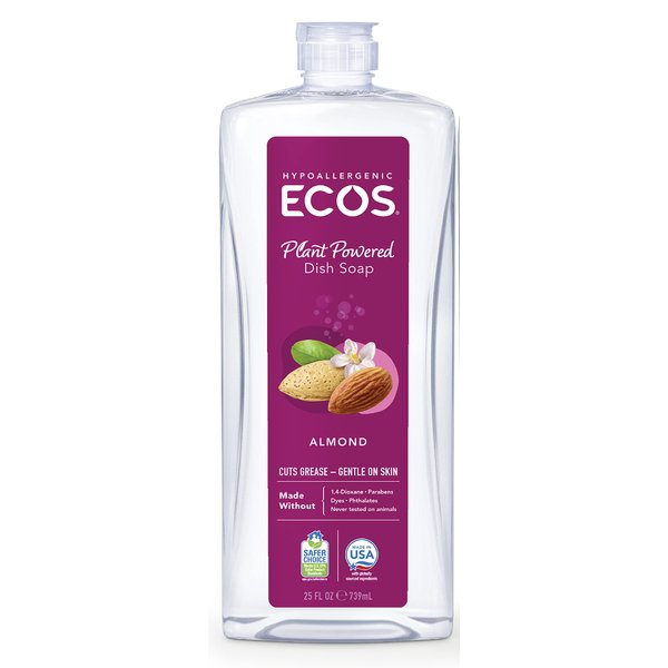 ECOS Dishmate, Dishwashing Liquid, Natural Almond, Bottle by Earth Friendly Products, 25 Fl Oz (Pack of 1), (97006)