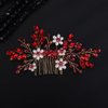 Teyglen Flower Pearl Bride Wedding Hair Comb Red Crystal Hair Comb Bridal Hair Piece Decorative Hair Accessories for Bride Rhinestone Headpiece for Women Grils (Red)