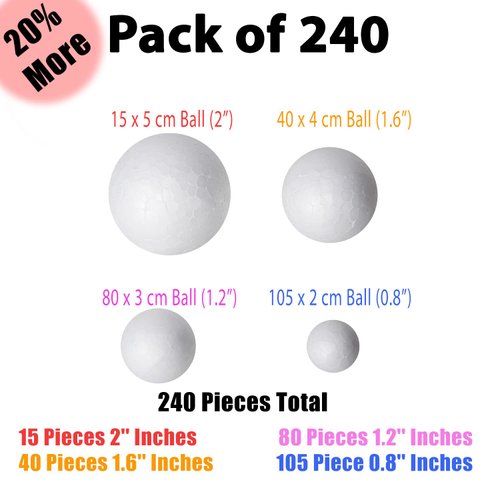240 Pack Foam Balls -Craft Foam Balls -Foam Craft Balls -Foam Balls for Arts and Crafts, DIY Craft for Home, School Craft Project -240 Bulk Foam Balls, 4 Sizes .8’’, 1.2’’, 1.6’’, 2’’ Inches