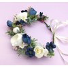 June Bloomy Flower Girl Wedding Headpiece Bridal Flower Crown Spring Wreath BOHO Garland Halo(Royal Blue White)