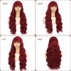 AKTSNYMPH Burgundy Wig with Bangs,Long Curly Wigs for Women,Real Natural Looking Synthetic Fiber Wavy Hair Wig for Daily Holiday Party Cosplay Use 26IN