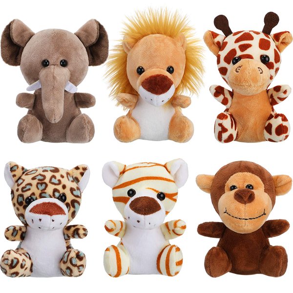 12 Pieces Mini Stuffed Forest Animals Jungle Animal Plush Toys in 4.8 Inch Cute Plush Elephant Lion Giraffe Tiger Plush for Animal Themed Parties Student Achievement Award (Sitting)
