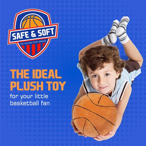 Plush Basketball | Fluffy Stuffed Basketball Plush Toy | Soft Stuffed Basketball Plush | Basketball Plush Toys | Gift for Toddler Boys | 8” Diameter